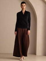 [Black] SilkSilky-UK Long Sleeve Wrap Women's Blouse 005