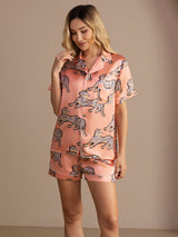 [Pink Cat] SilkSilky-UK Short Sleeve Lapel Collar Women's Pyjamas 005