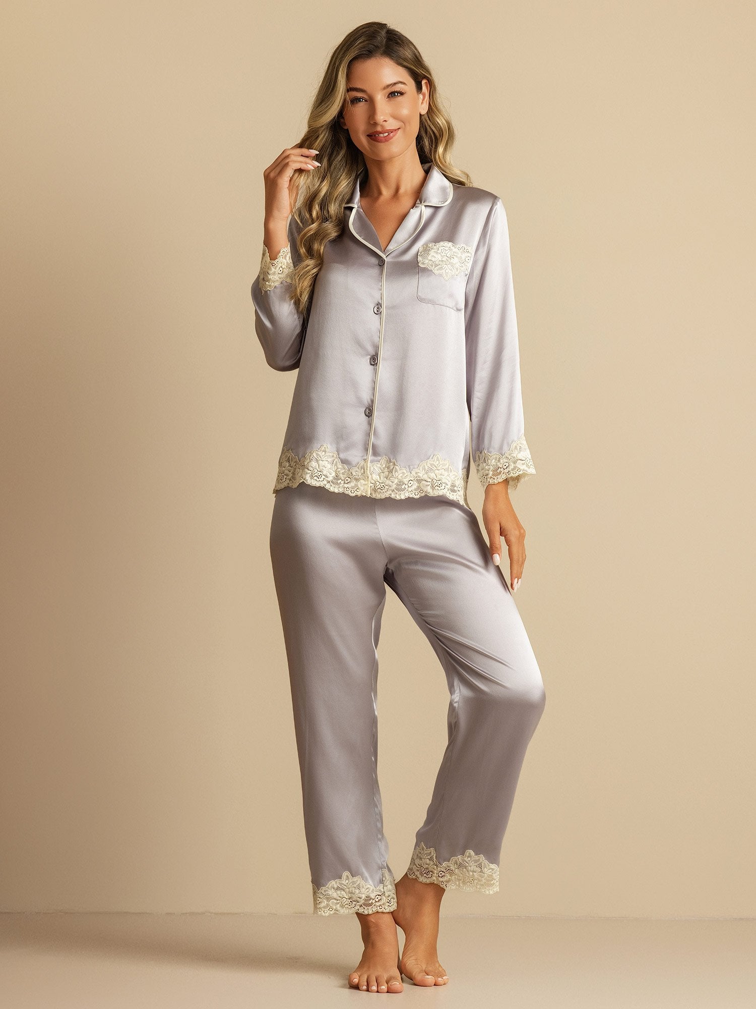 [Lavender] SilkSilky-UK Pure Silk Womens Pajamas 003
