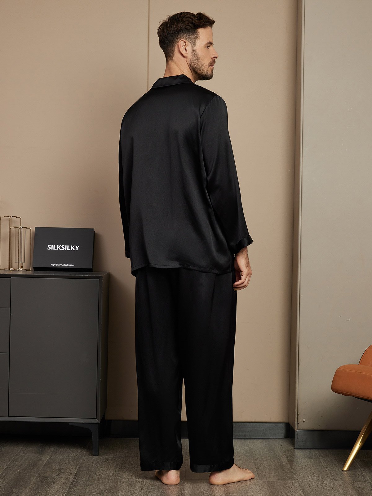 [Black] SilkSilky-UK Pure Silk Mens Pajamas 002