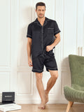 SilkSilky UK Pure Silk Short Sleeve Mens Pajamas Black 005