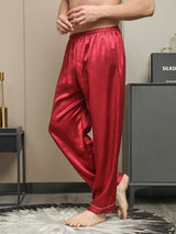 [Red] SilkSilky-UK Pure Silk Mens Sleep Bottoms 003,