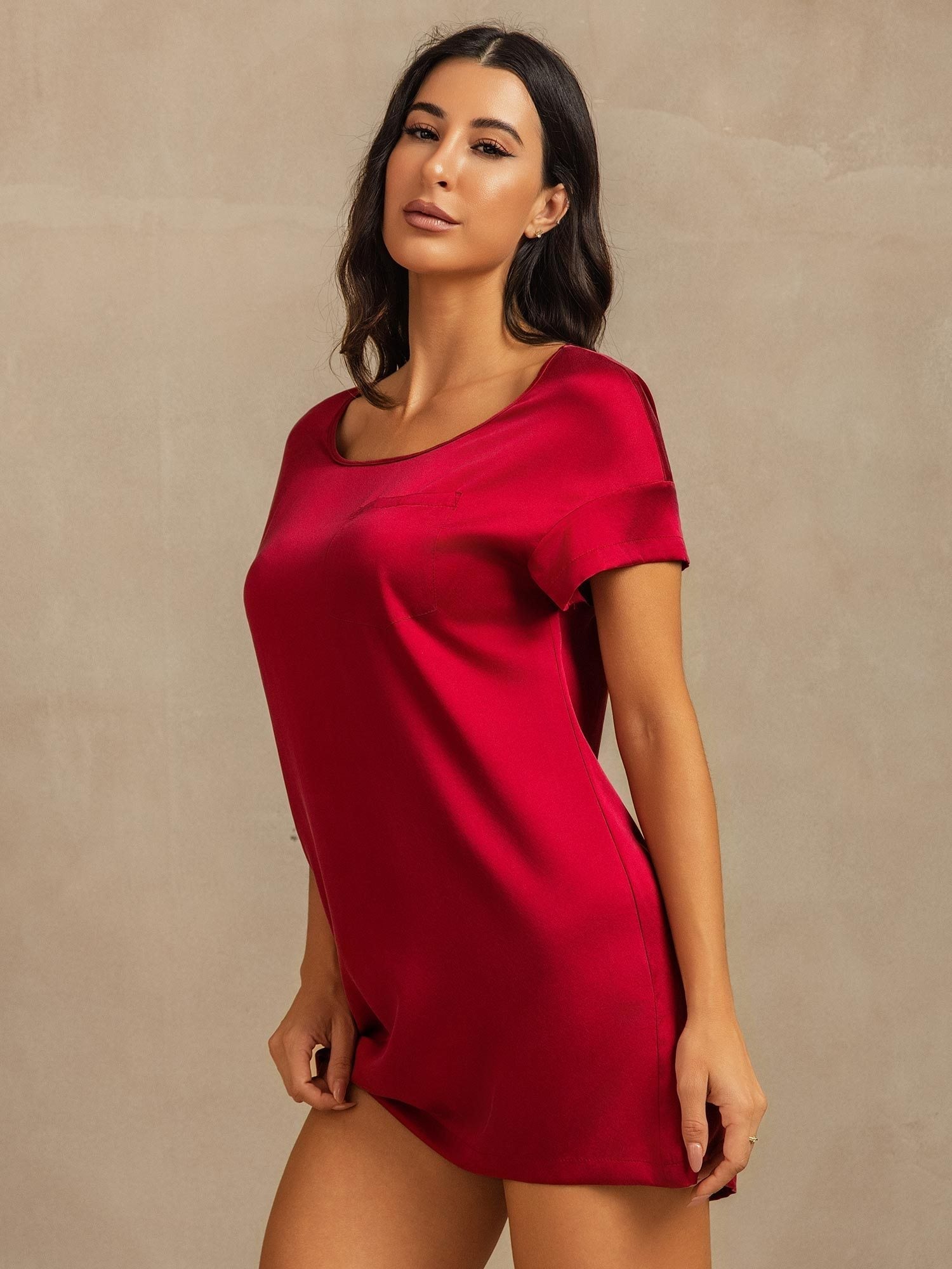 [Wine] SilkSilky-UK 19Momme Silk Crew Nightdress 007