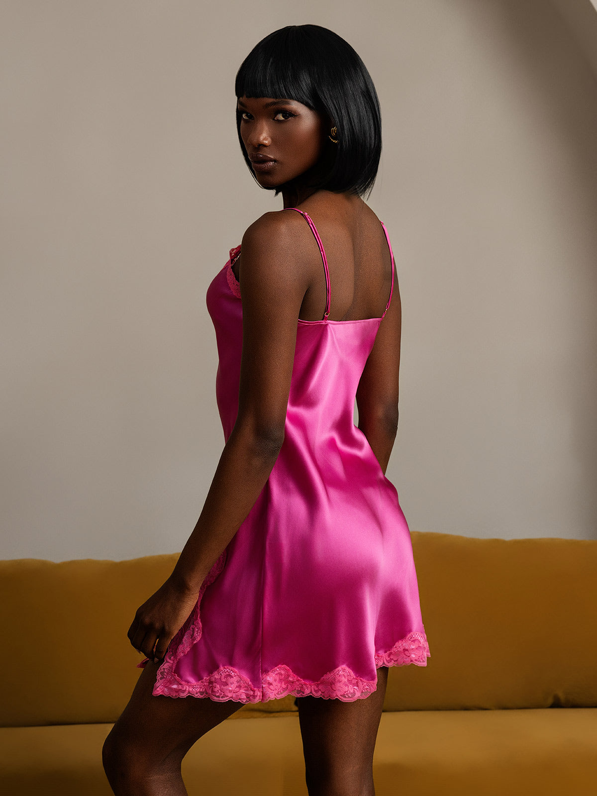 [Hot Pink] SilkSilky-UK Pure Silk V Neck Nightdress 002