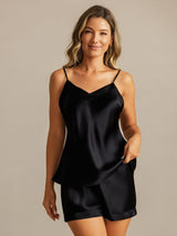 [Black] SilkSilky-UK Spaghetti Strap V Neck Camisole Set 001