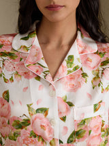 [White Peony] SilkSilky-UK Short Sleeve Notch Collar Women's Pyjamas 005
