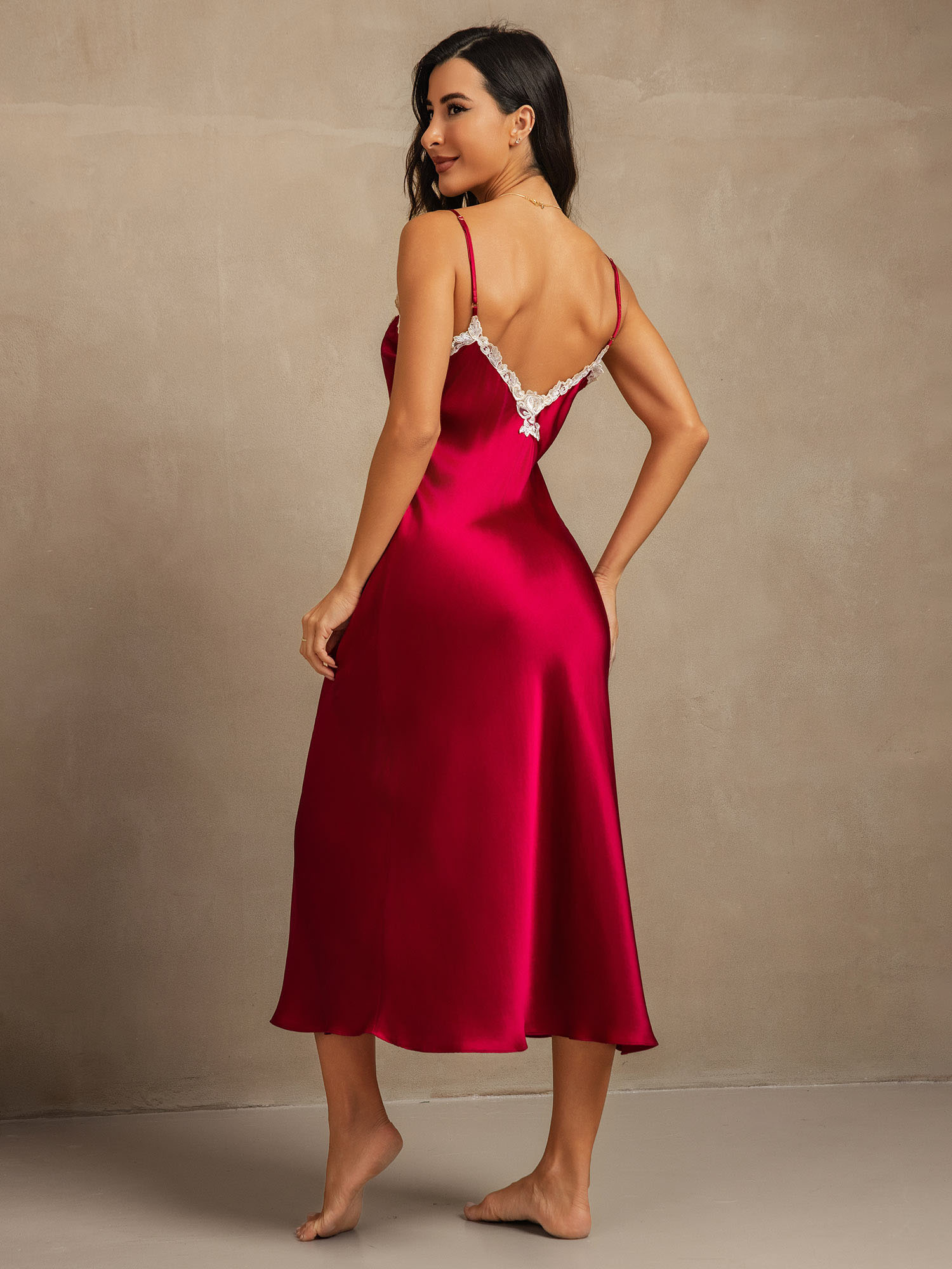 [Wine] SilkSilky-UK 19Momme Pure Silk V Neck Dress 002