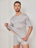 SilkSilky-UK Silk Knitted Short Sleeve V Neck Men's T-Shirt LightGray 001