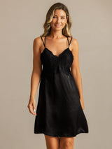 [Black] SilkSilky-UK Spaghetti Strap V Neck Nightdress 001