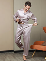 [Pale Mauve] SilkSilky-UK Long Sleeve Notch Collar Men's Pyjamas 007