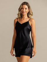 [Black] SilkSilky-UK Spaghetti Strap V Neck Camisole Set 004