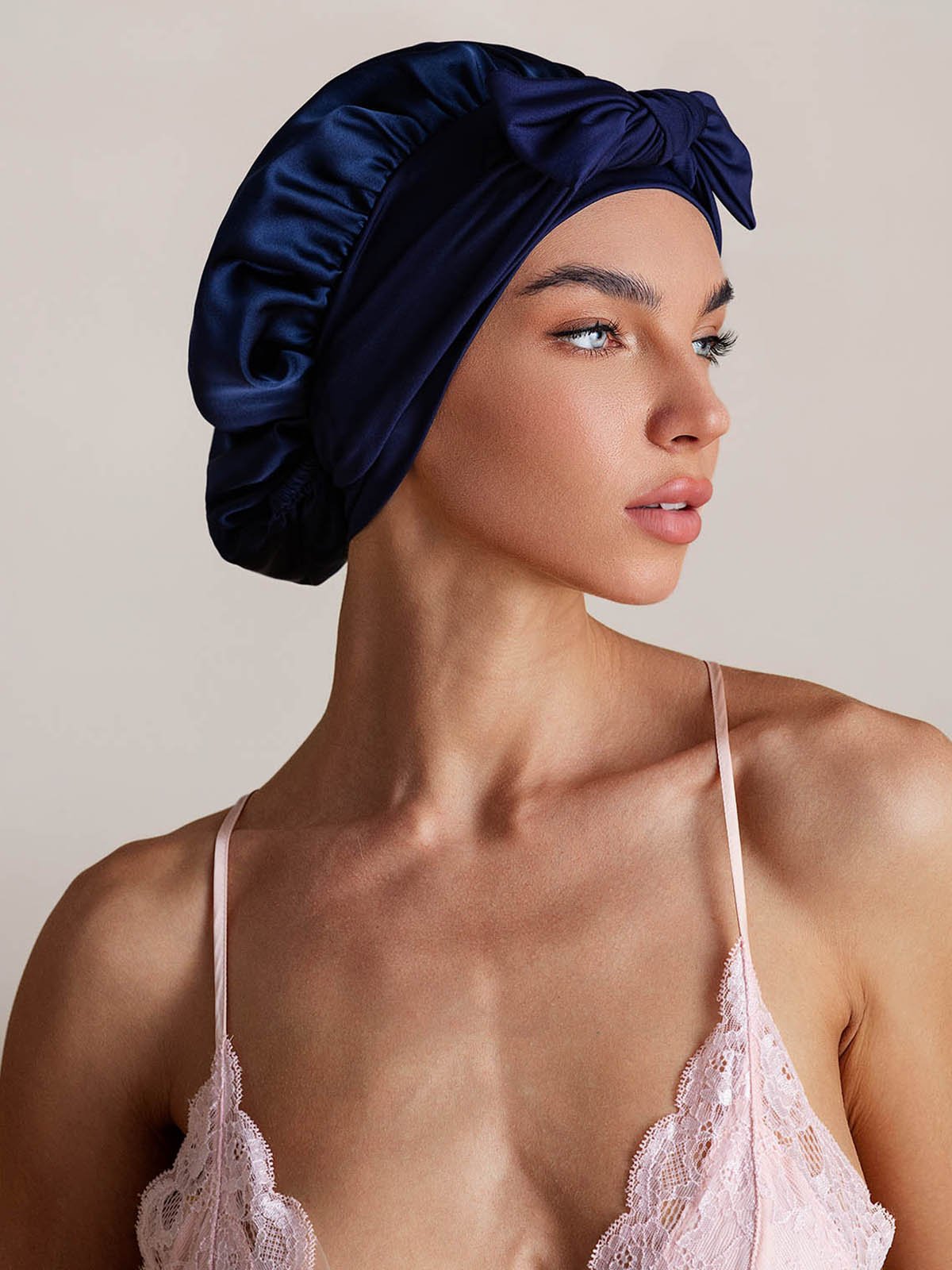 [Dark Blue] SilkSilky-UK Pure Silk Sleep Cap 001