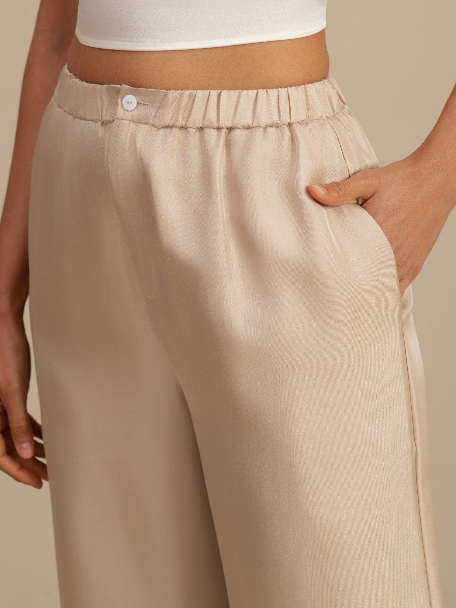 [Tan] SilkSilky-UK 18Momme Silk Satin Surah Womens Pants 004