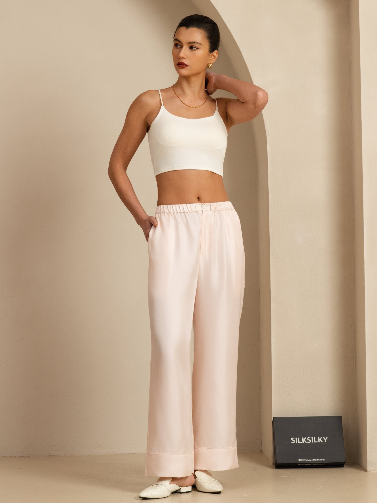 [Pink] SilkSilky-UK 18Momme Silk Satin Surah Womens Pants 001