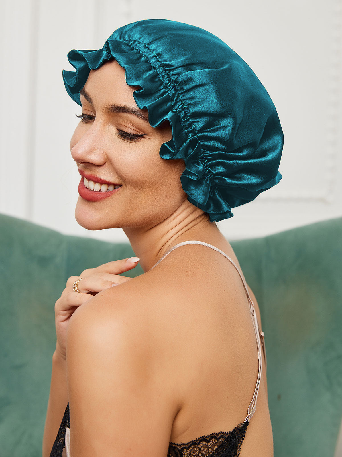 SilkSilky-UK Pure Silk Sleep Cap Teal 003