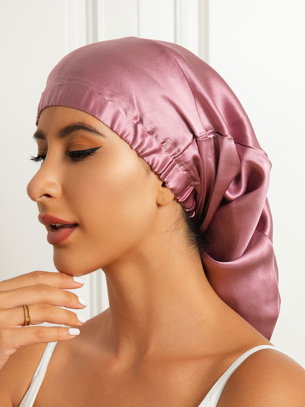 SilkSilky-UK Pure Silk Sleep Cap PaleMauve 002