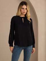 [Black] SilkSilky-UK Long Sleeve Keyhole Neck Women's Blouse 001