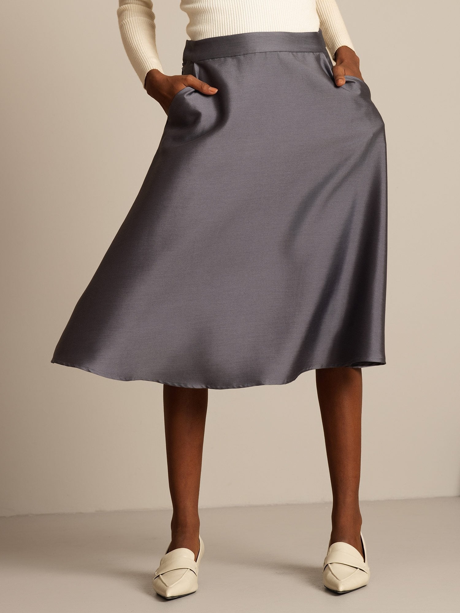 [Gray] SilkSilky-UK 32Momme Silk-Wool Blend Skirt 003,