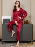 SilkSilky-UK Pure Silk Long Sleeve Lapel Women's Pyjamas DarkRed 002