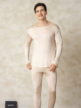 [Tan] SilkSilky-UK Long Sleeve Round Neck Men's Long Johns 004