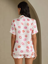 [White Lipstick] SilkSilky-UK Short Sleeve Notch Collar Women's Pyjamas 002