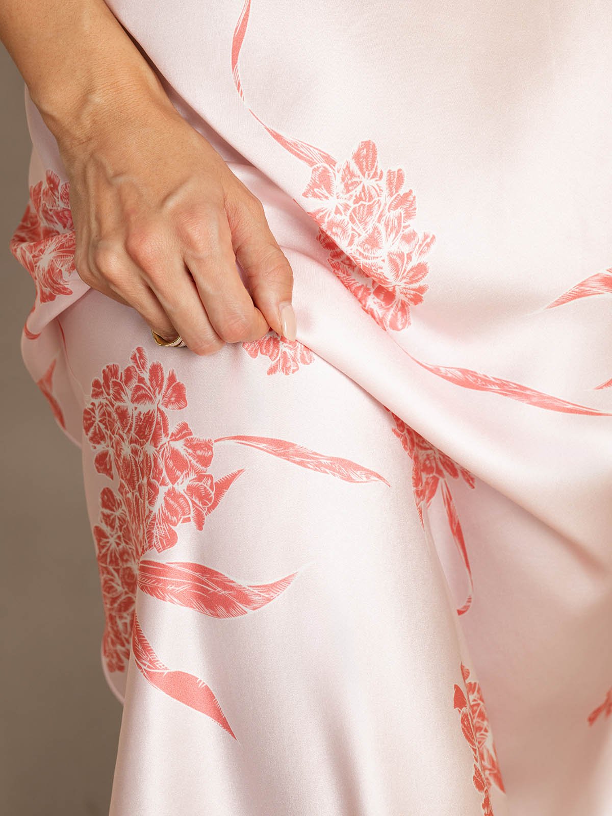 [Coral Floral] SilkSilky-UK 19Momme Silk V Neck Dress 007