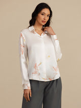 [White] SilkSilky-UK 19Momme Long Sleeve Lapel Collar Women's Shirt 003