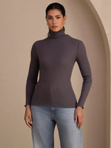 [Dark Gray] SilkSilky-UK Long Sleeve Turtle Neck Women's T-Shirt 001