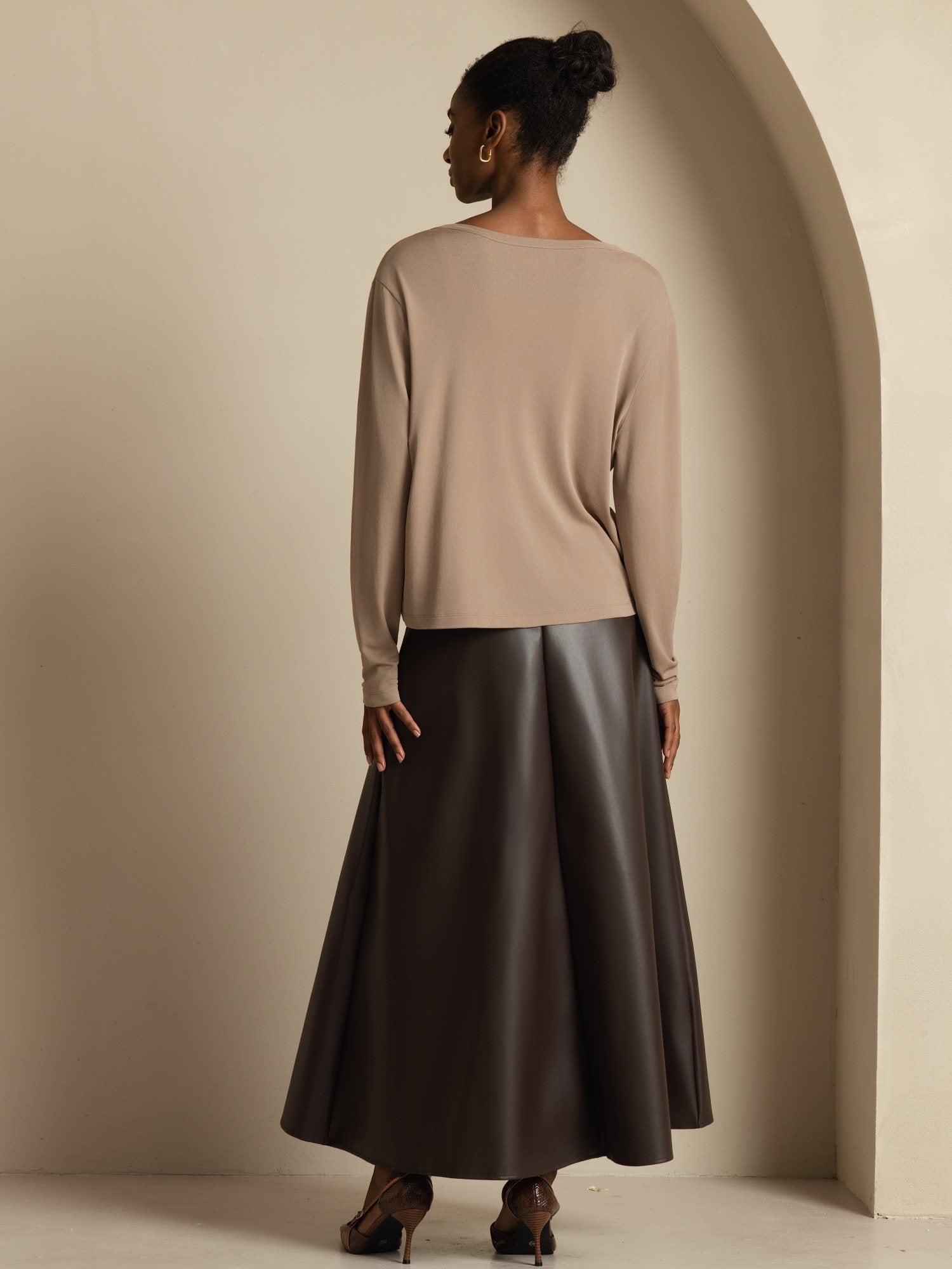 [Tan] SilkSilky-UK 19Momme 100% High-Twist Silk Jersey Long Sleeve V Neck Women's Cardigan 007