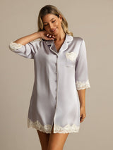 [Lavender] SilkSilky-UK Pure Silk Collar Nightshirt 003