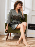 Glossy Pure Silk Short Dressing Gown For Women