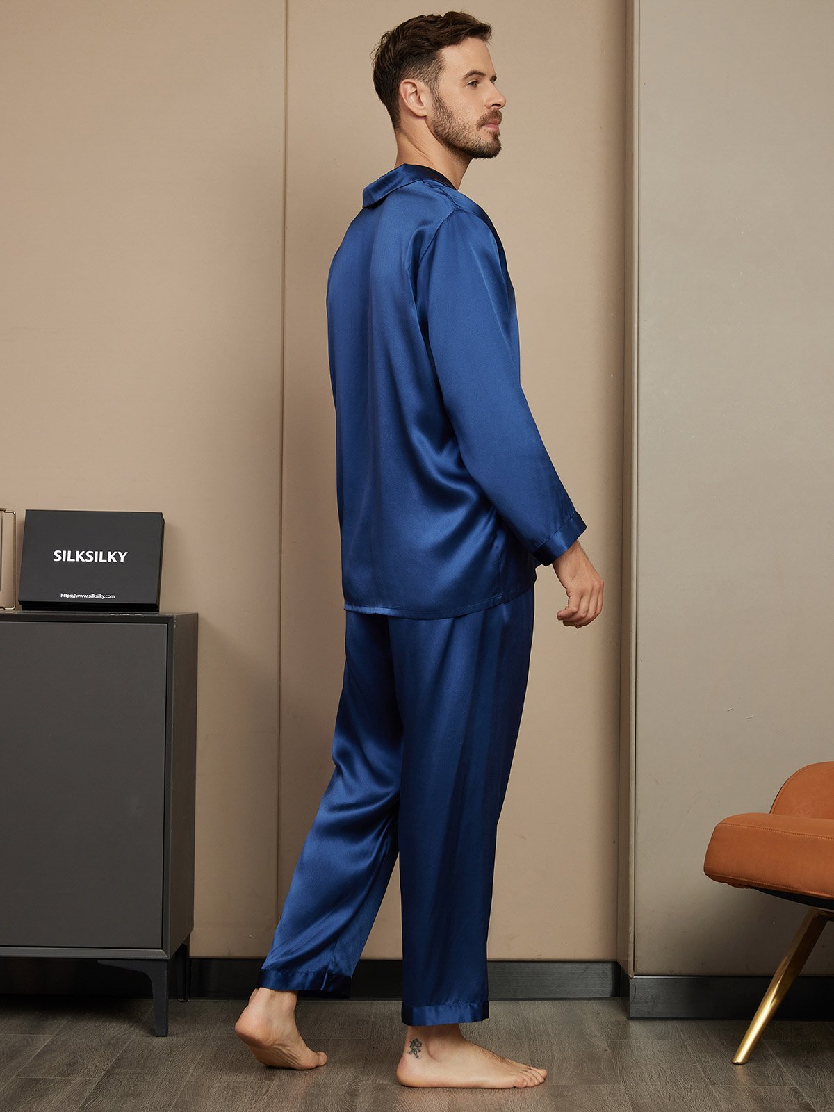 [Dark Blue] SilkSilky-UK Pure Silk Mens Pajamas 002