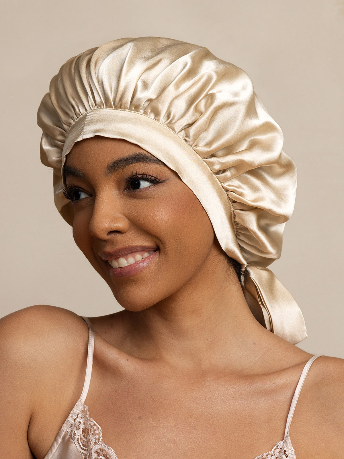 SilkSilky-UK Pure Silk Sleep Cap Beige 002