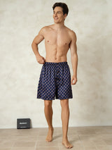 [Navy Chain] SilkSilky-UK Pure Silk Mens Sleep Bottoms 003,