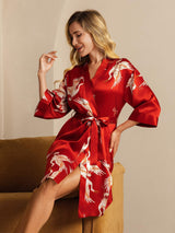 [Dark Red] SilkSilky-UK 3/4 Sleeve Women's Dressing Gown 001
