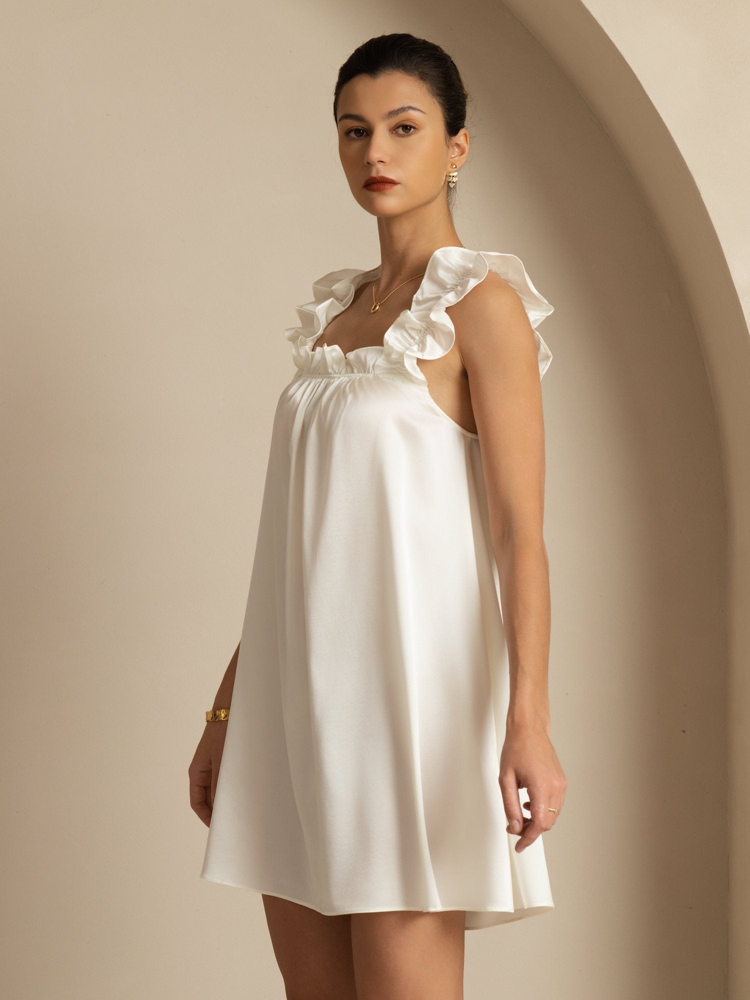 [White] SilkSilky-UK 19Momme Silk Sleeveless Square Neck Dress 004