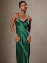 [Green] SilkSilky-UK Spaghetti Strap V Neck Dress 003