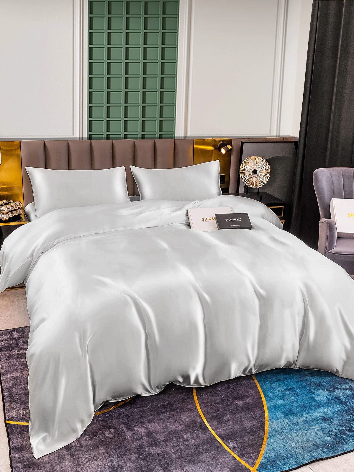 [Silver] SilkSilky-UK 25Momme Pure Silk Bedding Set 001