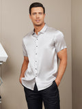 SilkSilky UK Silk Short Sleeve Collar Men's Shirt Silver 003