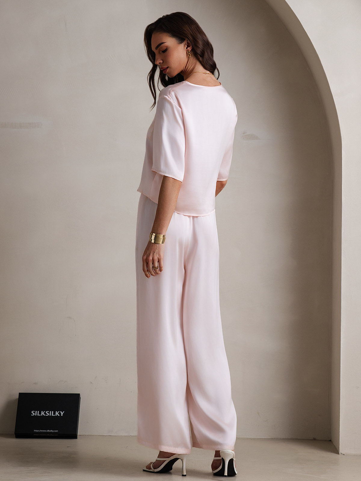 [Pink] SilkSilky-UK Pure Silk Round Neck Women's Pyjamas 002