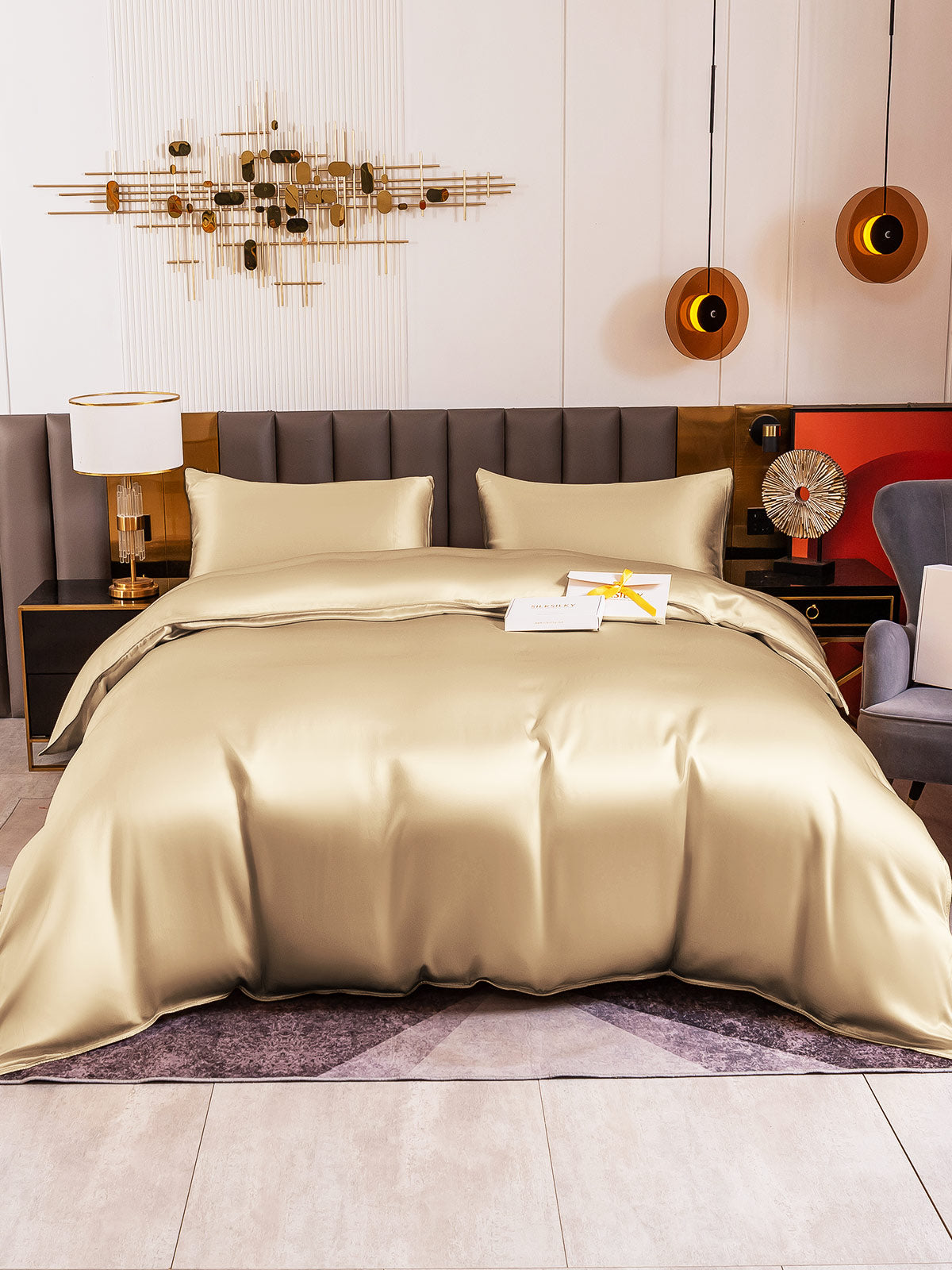 [Beige] SilkSilky-UK 19Momme Pure Silk Bedding Set 002
