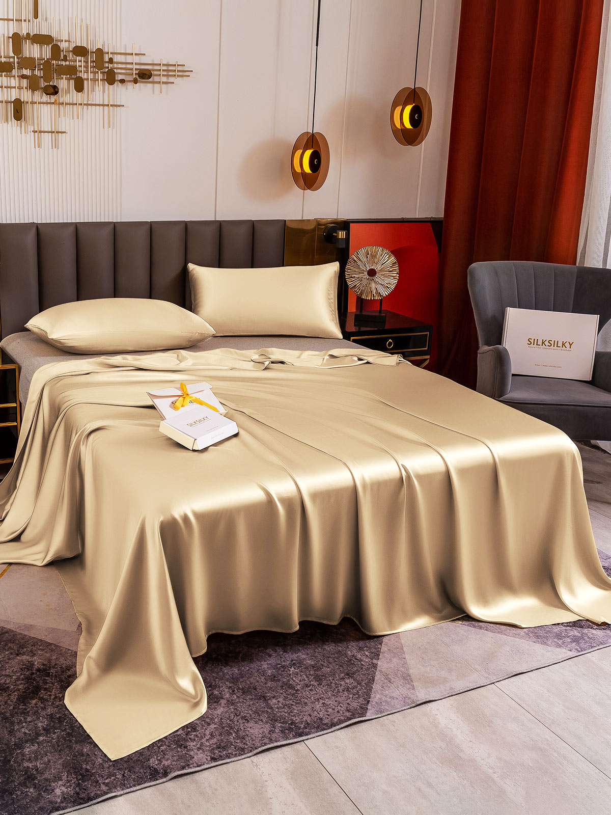 [Beige] SilkSilky-UK 19Momme Pure Silk Bedding Set 003