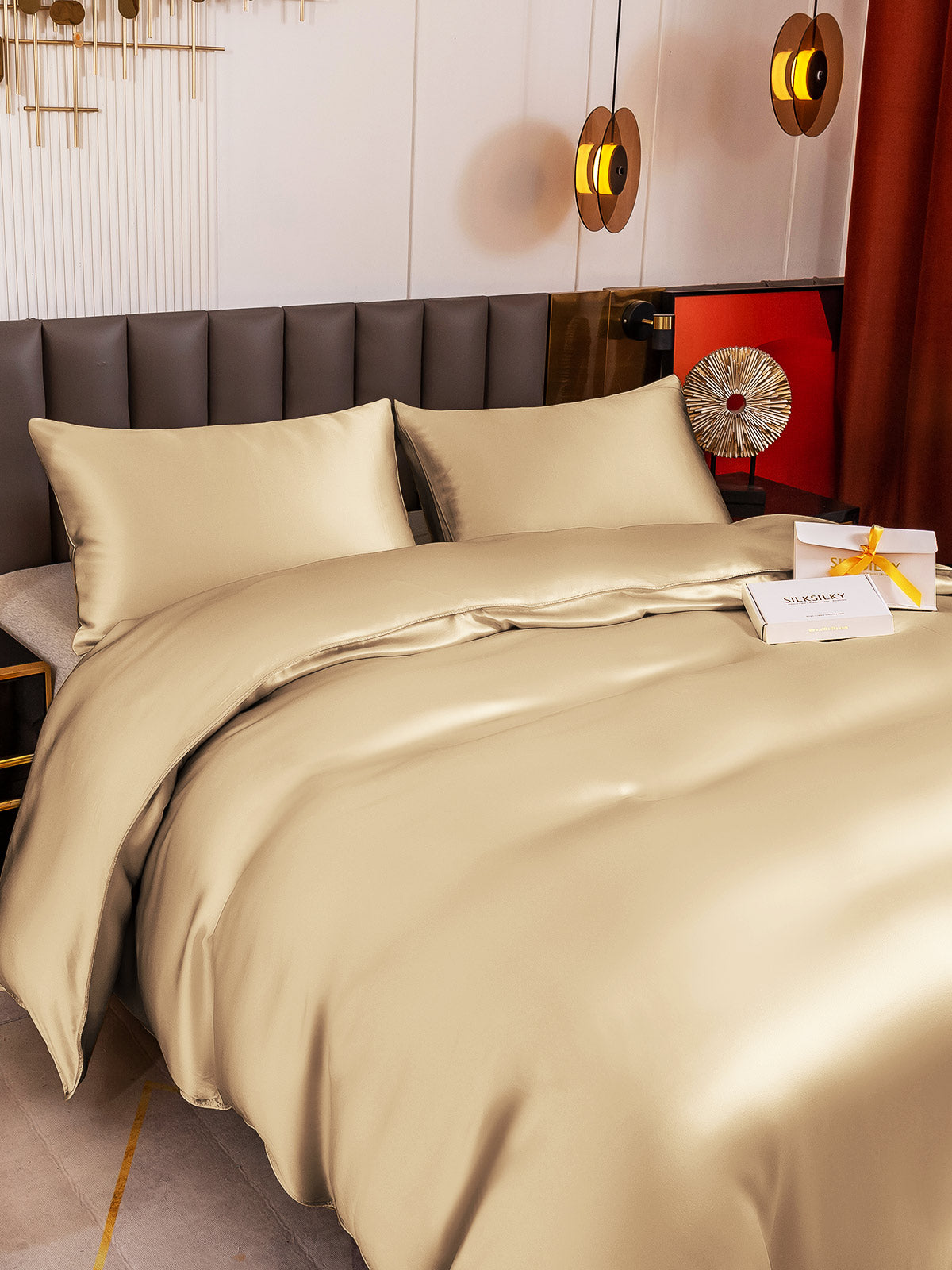 [Beige] SilkSilky-UK 19Momme Pure Silk Bedding Set 003