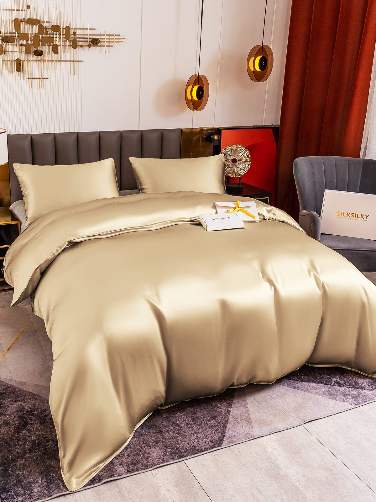 [Beige] SilkSilky-UK 19Momme Pure Silk Bedding Set 004
