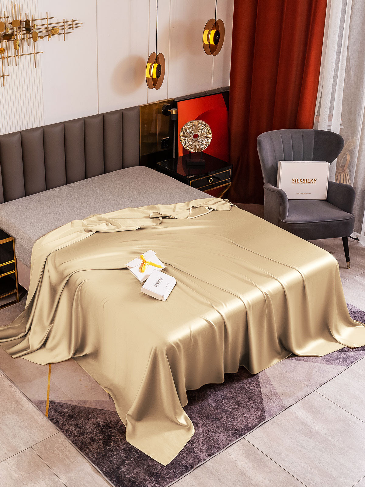 [Beige] SilkSilky-UK 19Momme Pure Silk Sheet 001