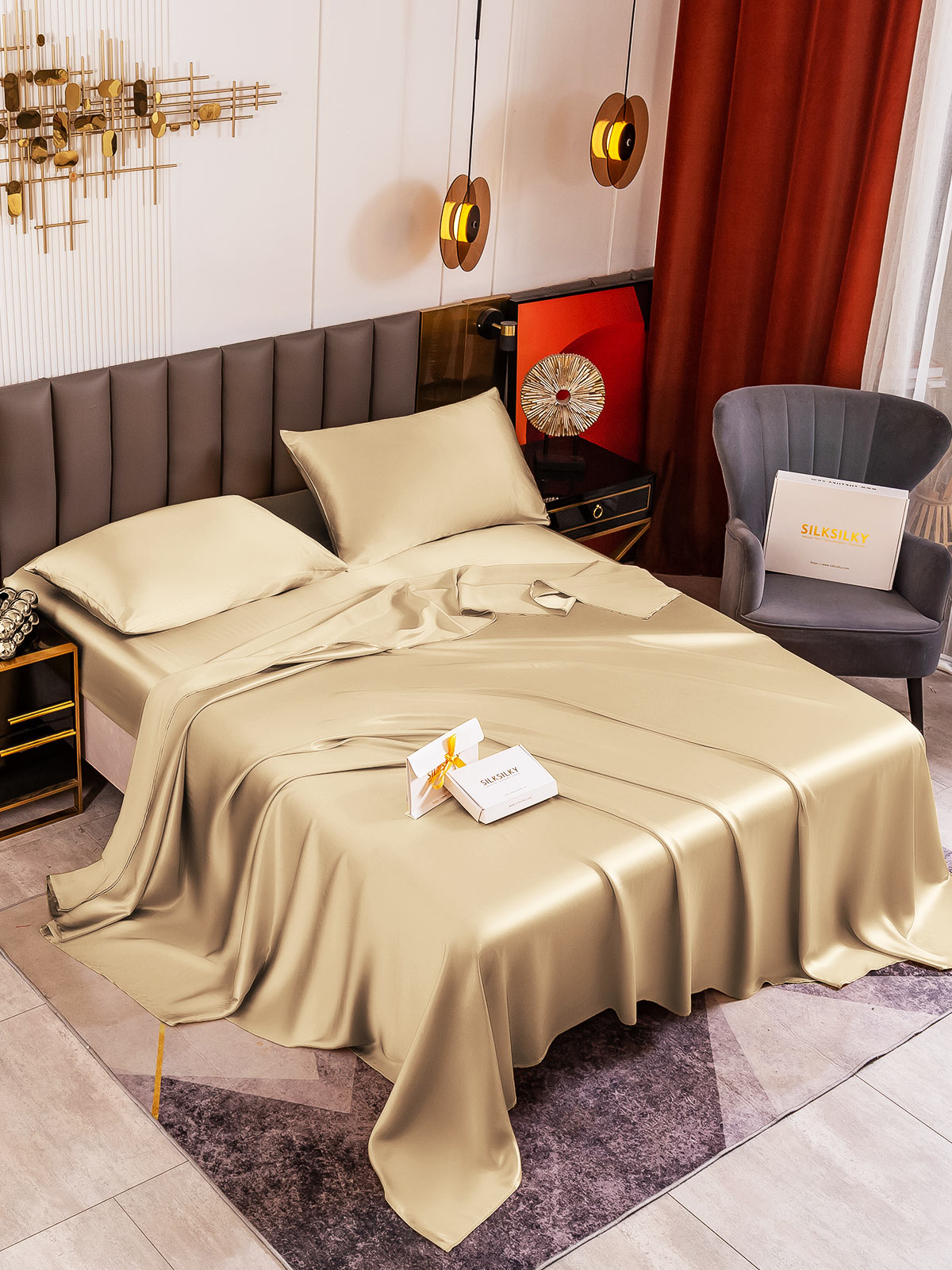 [Beige] SilkSilky-UK 19Momme Pure Silk Sheet 001