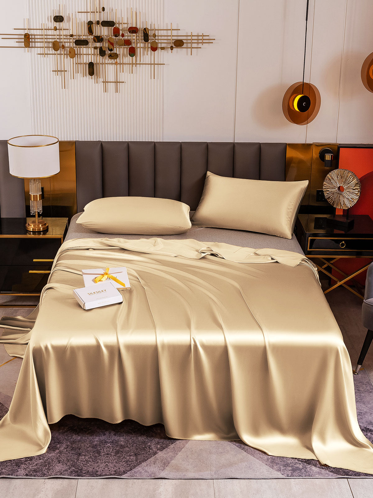 [Beige] SilkSilky-UK 19Momme Pure Silk Sheet 002