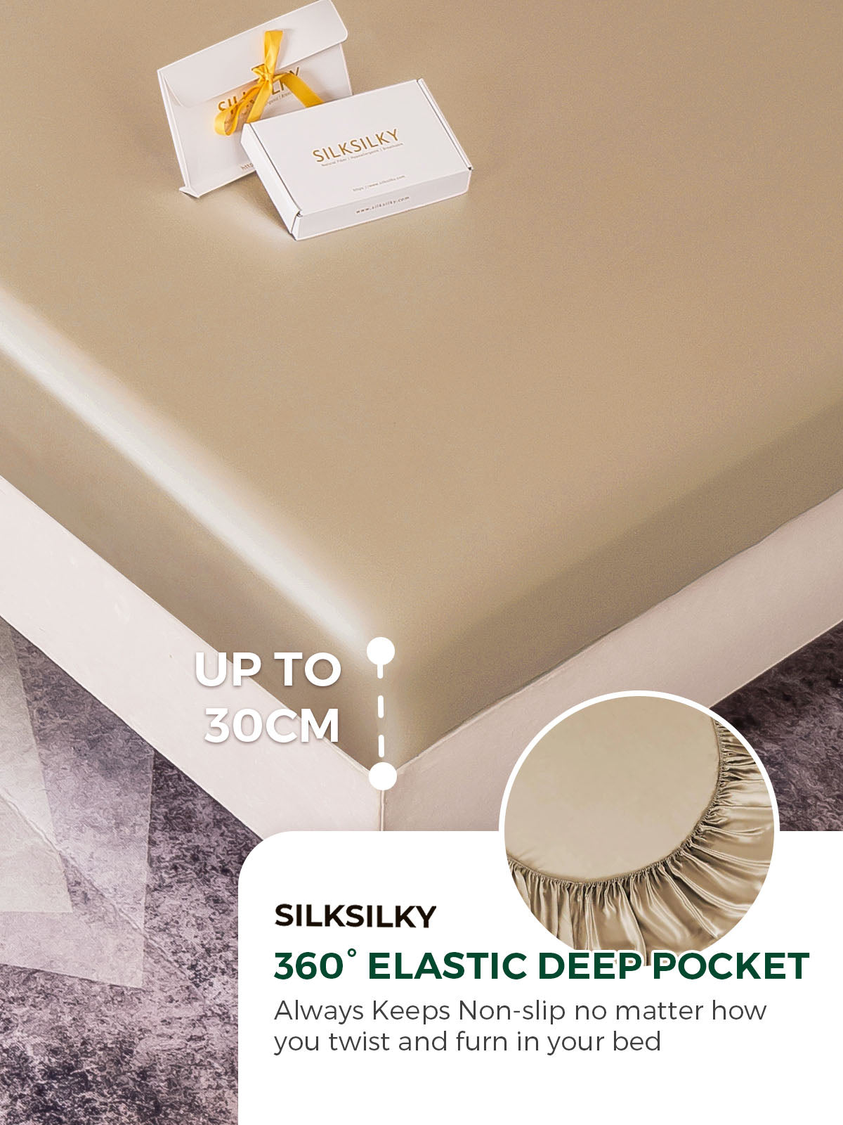 [Beige] SilkSilky-UK 19Momme Pure Silk Sheet 004