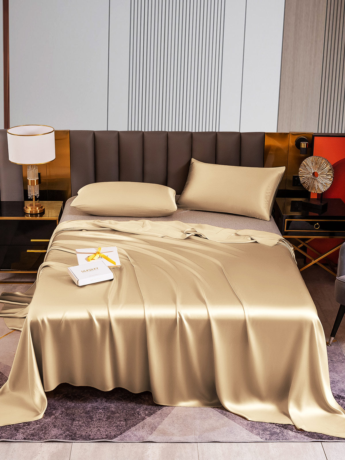 [Beige] SilkSilky-UK 22Momme Pure Silk Bedding Set 001