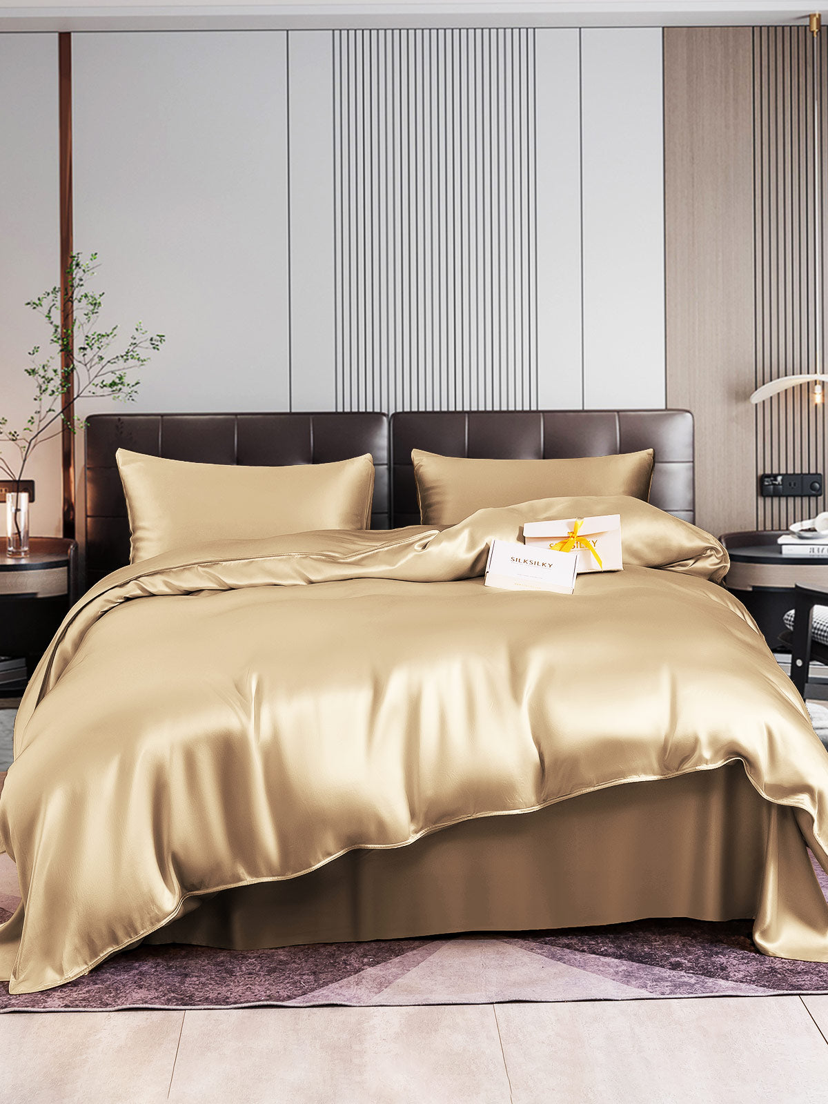 [Beige] SilkSilky-UK 22Momme Pure Silk Bedding Set 001